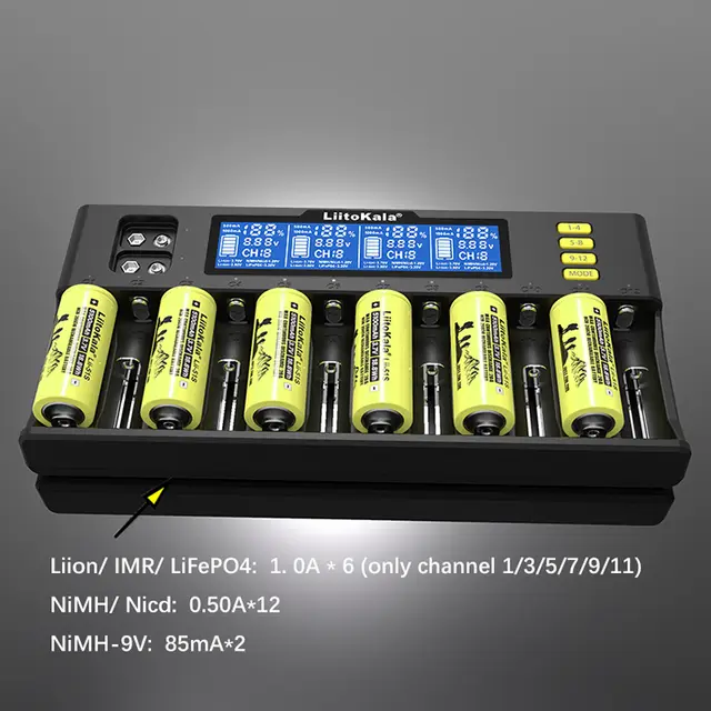 LiitoKala Lii-S12 Intelligent Charger 12 Slot Suitable for LiFeP04 Li-ion NiMH for 26700 26650 21700 18650 AA AAA C Batteries