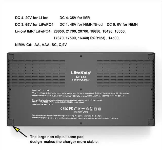 LiitoKala Lii-S12 Intelligent Charger 12 Slot Suitable for LiFeP04 Li-ion NiMH for 26700 26650 21700 18650 AA AAA C Batteries