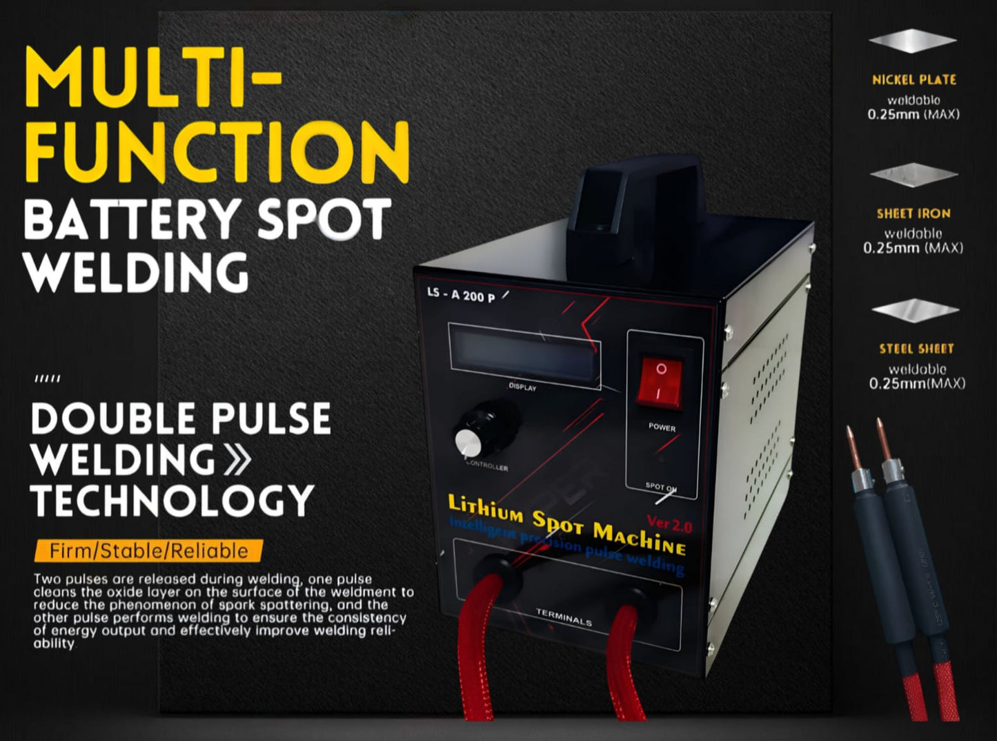 3KVA LS-A100 Portable Lithium Cell Spot Welding Machine for Battery Pack - Includes Double Pen and Pedal