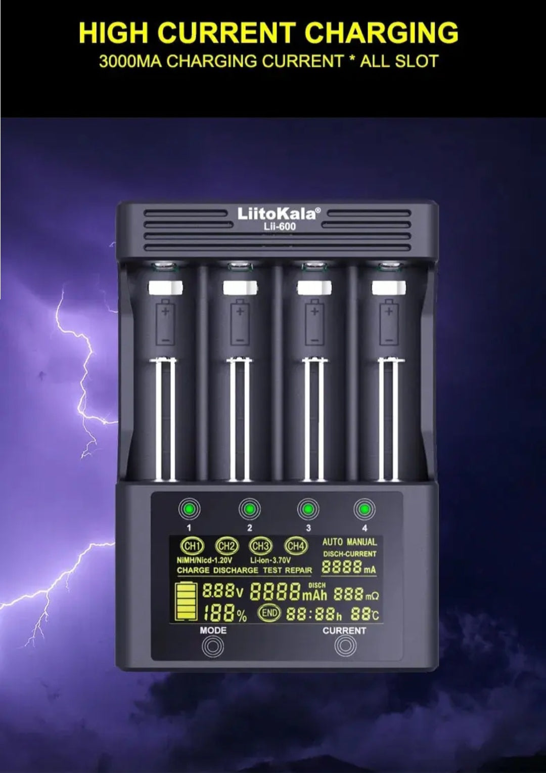Intelligent Charger Test Battery Capacity for LiitoKala Lii-600 18650 26650 21700 26700 AA AAA Battery Charger