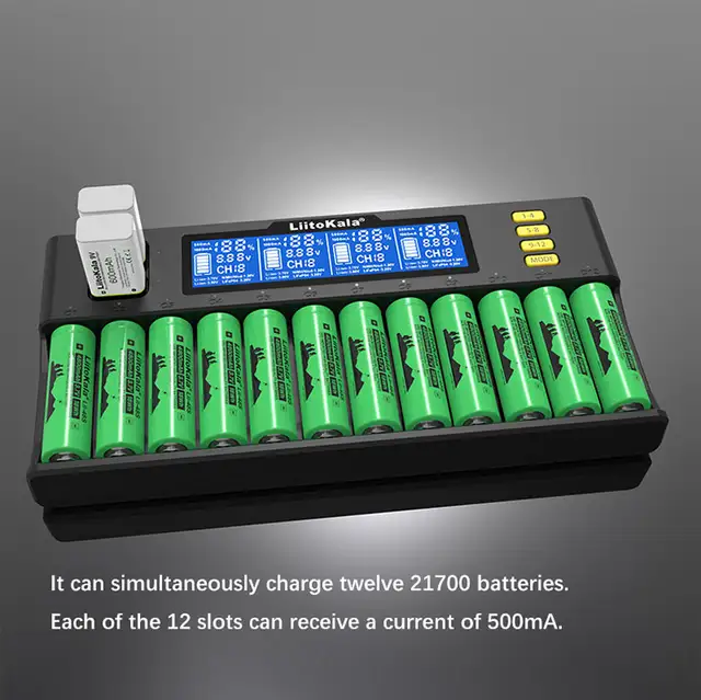 LiitoKala Lii-S12 Intelligent Charger 12 Slot Suitable for LiFeP04 Li-ion NiMH for 26700 26650 21700 18650 AA AAA C Batteries