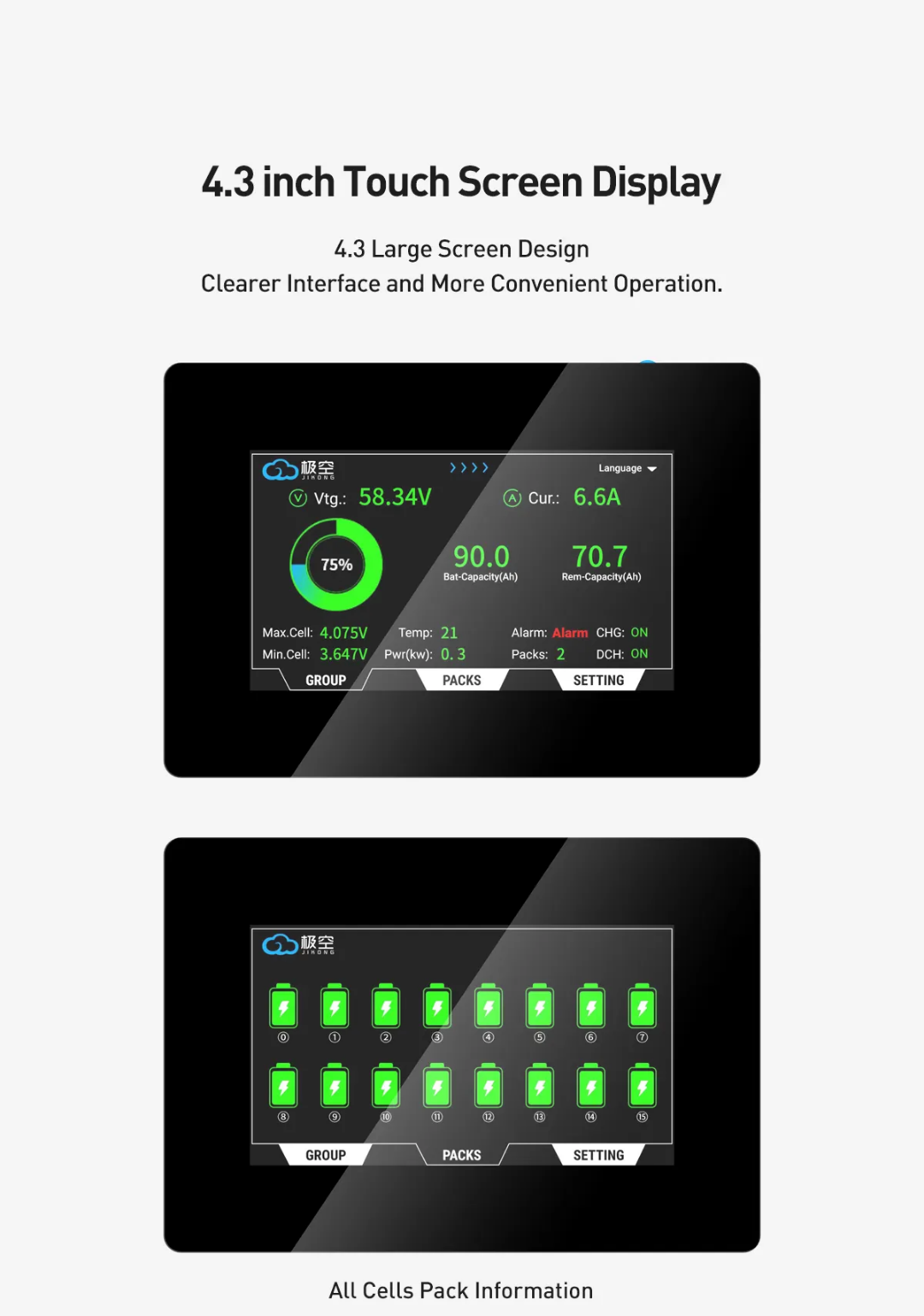 4.3 inch JK UART Display for v19 Inverter BMS.
