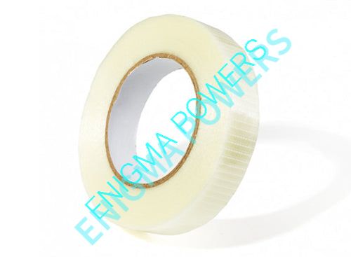 A roll of translucent white tape with a cardboard core, shown on a white background with a diagonal 'ENIGMA POWERS' watermark.