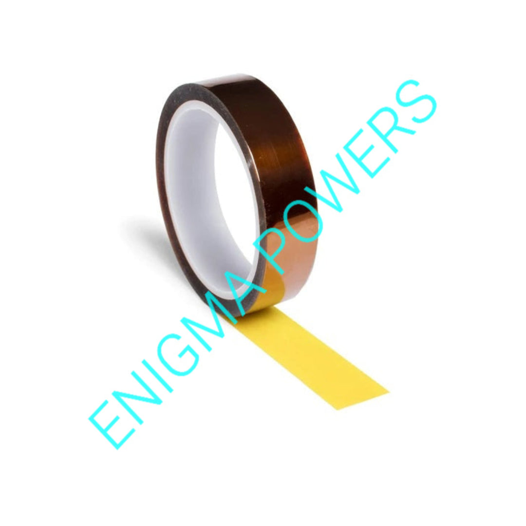 A roll of metallic copper-colored tape with a yello