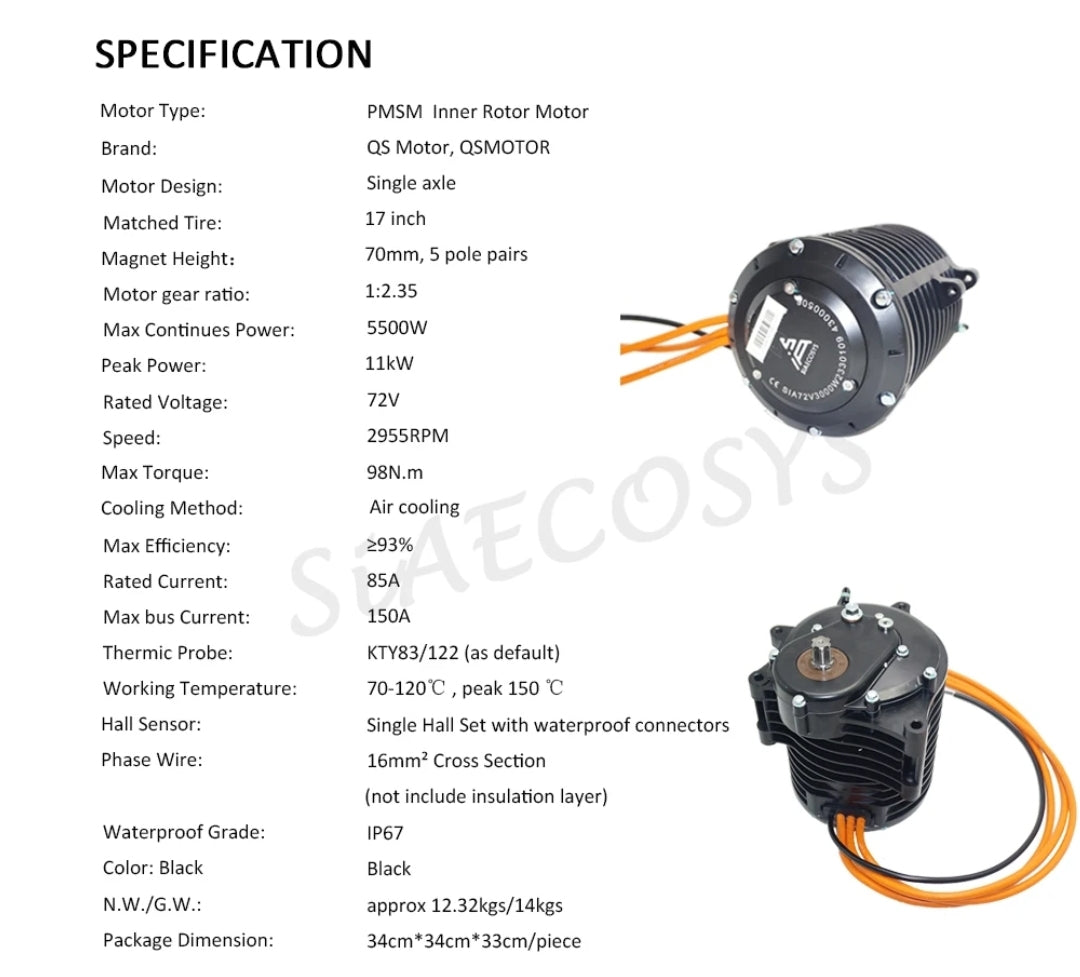QS MOTOR QS138 V3 70H 3000W 72V 100kmph Mid Drive Motor with 1:2.35 Gearbox (Pre-order 5-7 days delivery time)
