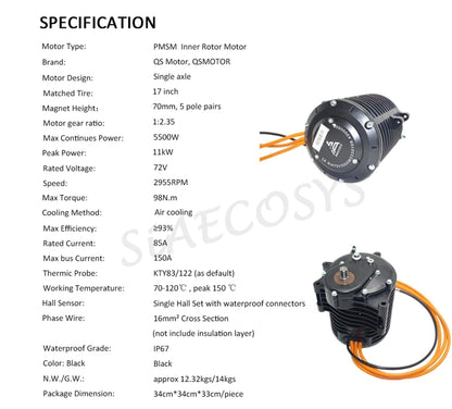 QS MOTOR QS138 V3 70H 3000W 72V 100kmph Mid Drive Motor with 1:2.35 Gearbox (Pre-order 5-7 days delivery time)