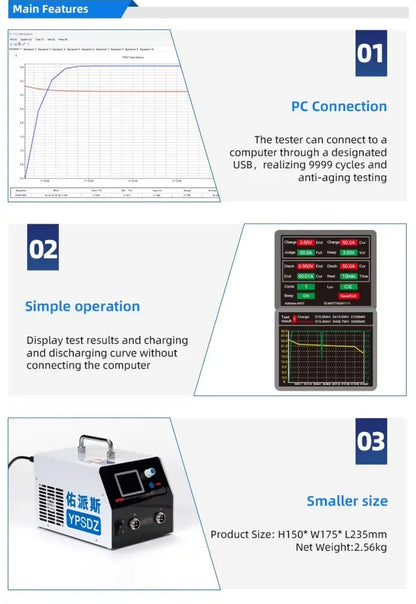 High Current 5V 50A Charge Discharge Detector YPSDZ-0550 Aging Load Analyzer Lithium Battery Capacity Tester