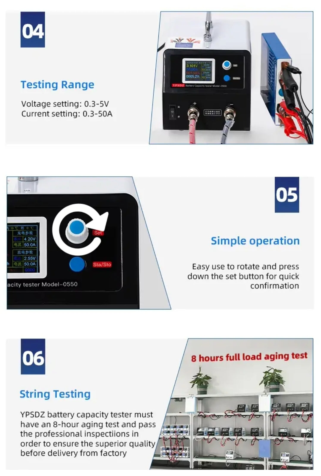 High Current 5V 50A Charge Discharge Detector YPSDZ-0550 Aging Load Analyzer Lithium Battery Capacity Tester