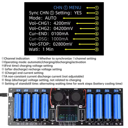 8 Channel 18650 Lithium Cell Capacity Tester. Cell Grading, Internal Resistance Tester Module Automatic Charging Discharging.